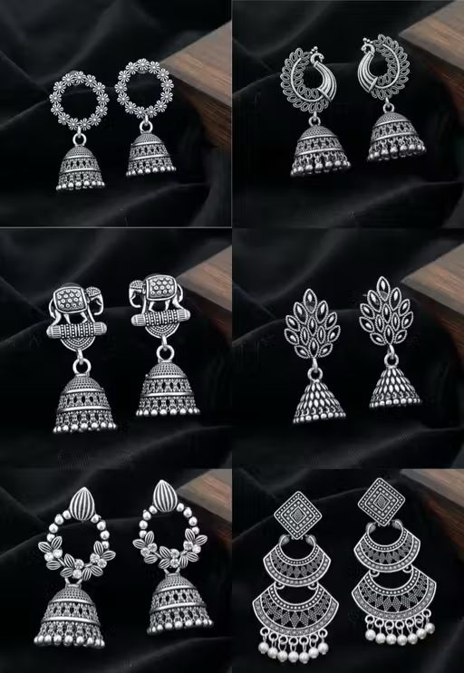 Trendy Oxidized Earrings & Studs Combo – Set of 6 | Stylish Ethnic Collection for Women & Girls ✨