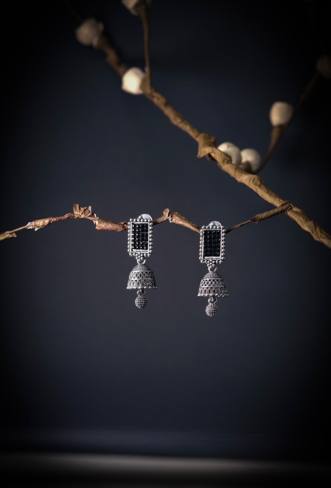 💎 Silver Oxidised White Beaded Jhumka Earrings | Trendy Alloy Drops & Chandbali Danglers Set