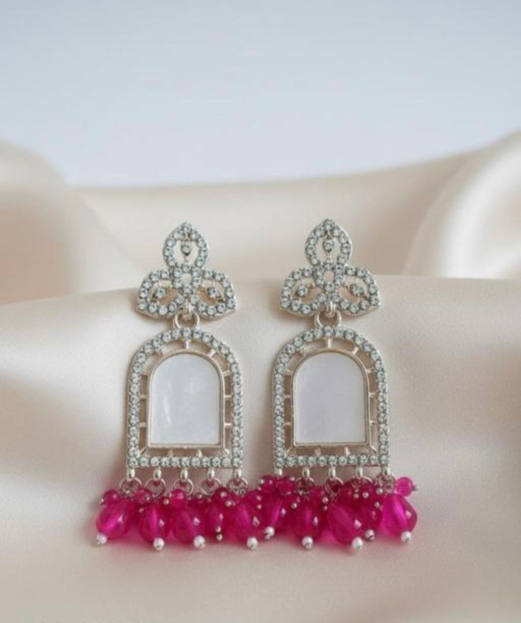 💫 Elegant Designer Silver-Plated Dangler Earrings with Maroon Beads | Karwa Chauth Special Collection{6 colours}