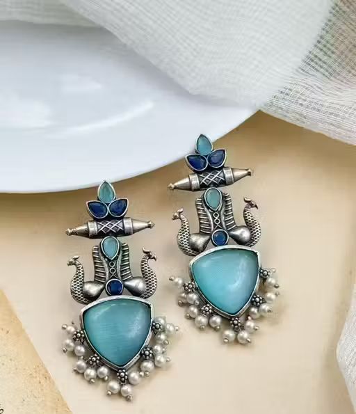 Beautiful Unique Design Oxidised Silver Stud Earrings [5beautifulcolours]