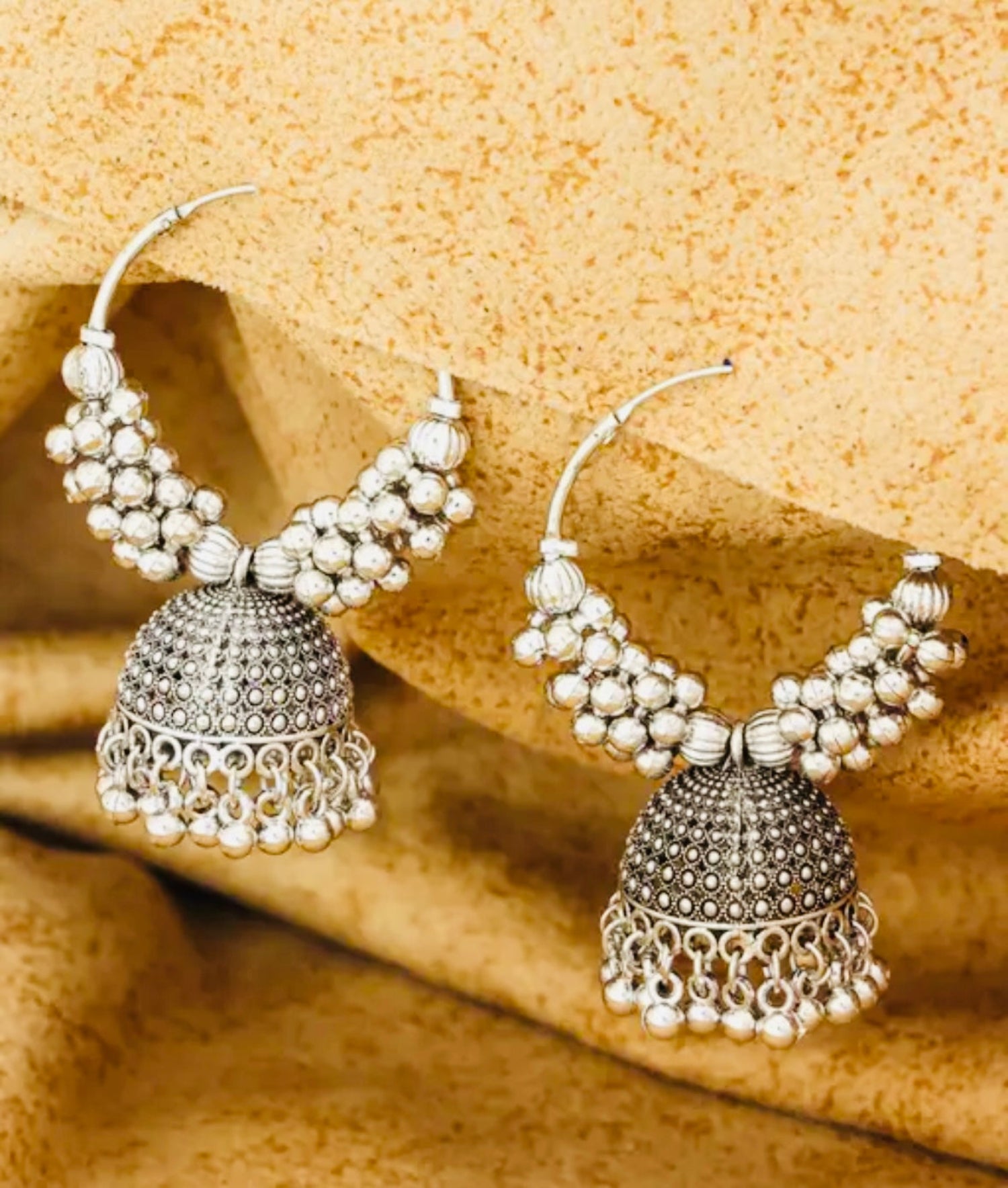 Oxidized Silver Jhumka Hoop Earrings – Traditional Ethnic Statement Jewelry