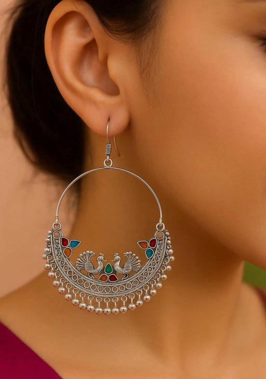 🌸 Royal Peacock Oxidised Silver Earrings 🌸💃