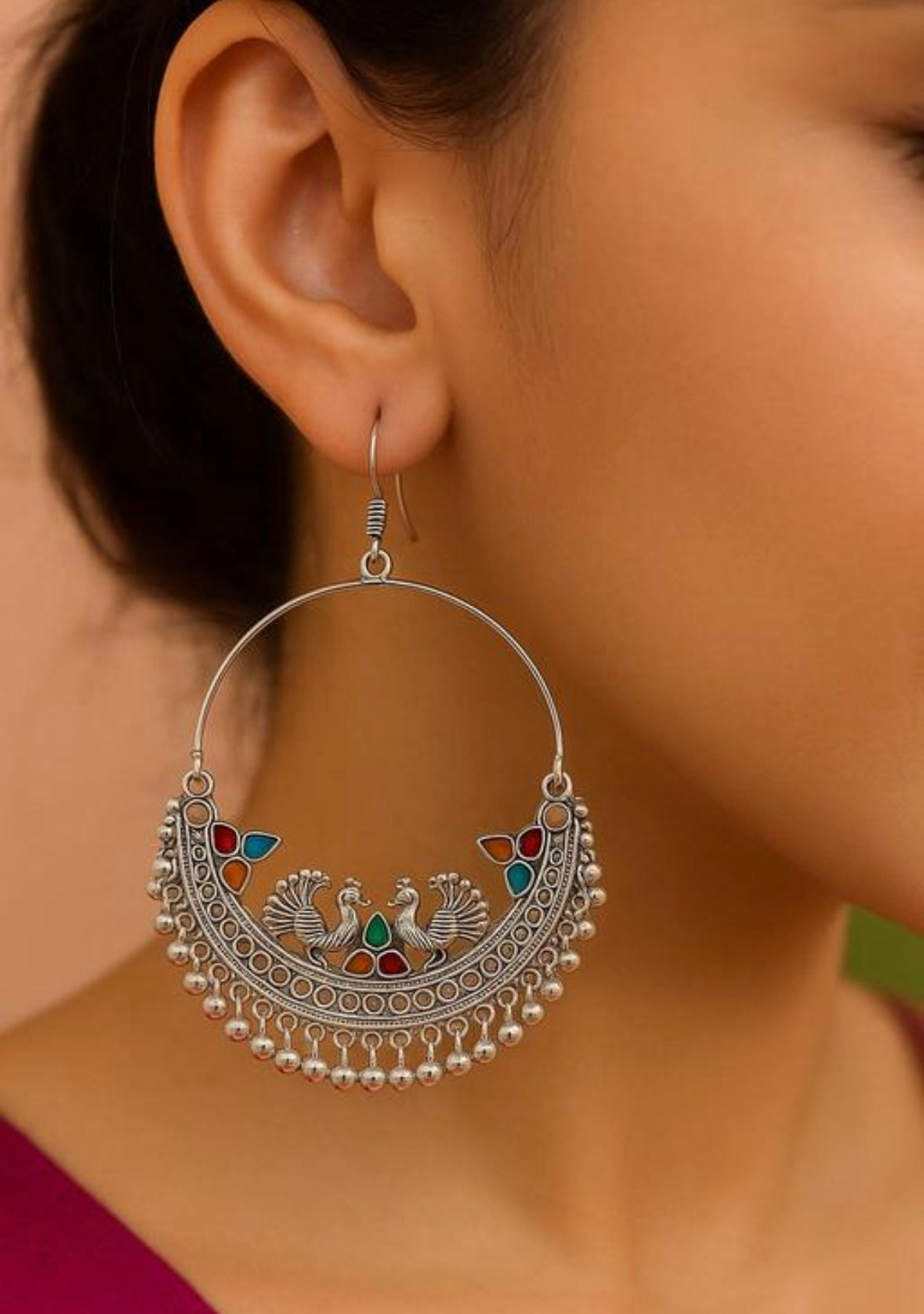 🌸 Royal Peacock Oxidised Silver Earrings 🌸💃