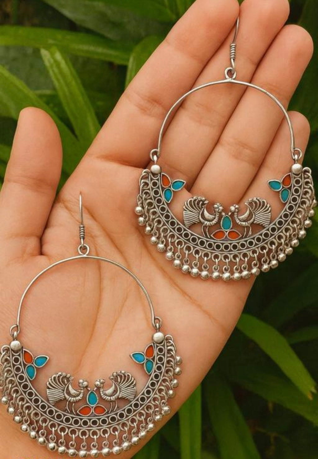 🌸 Royal Peacock Oxidised Silver Earrings 🌸💃