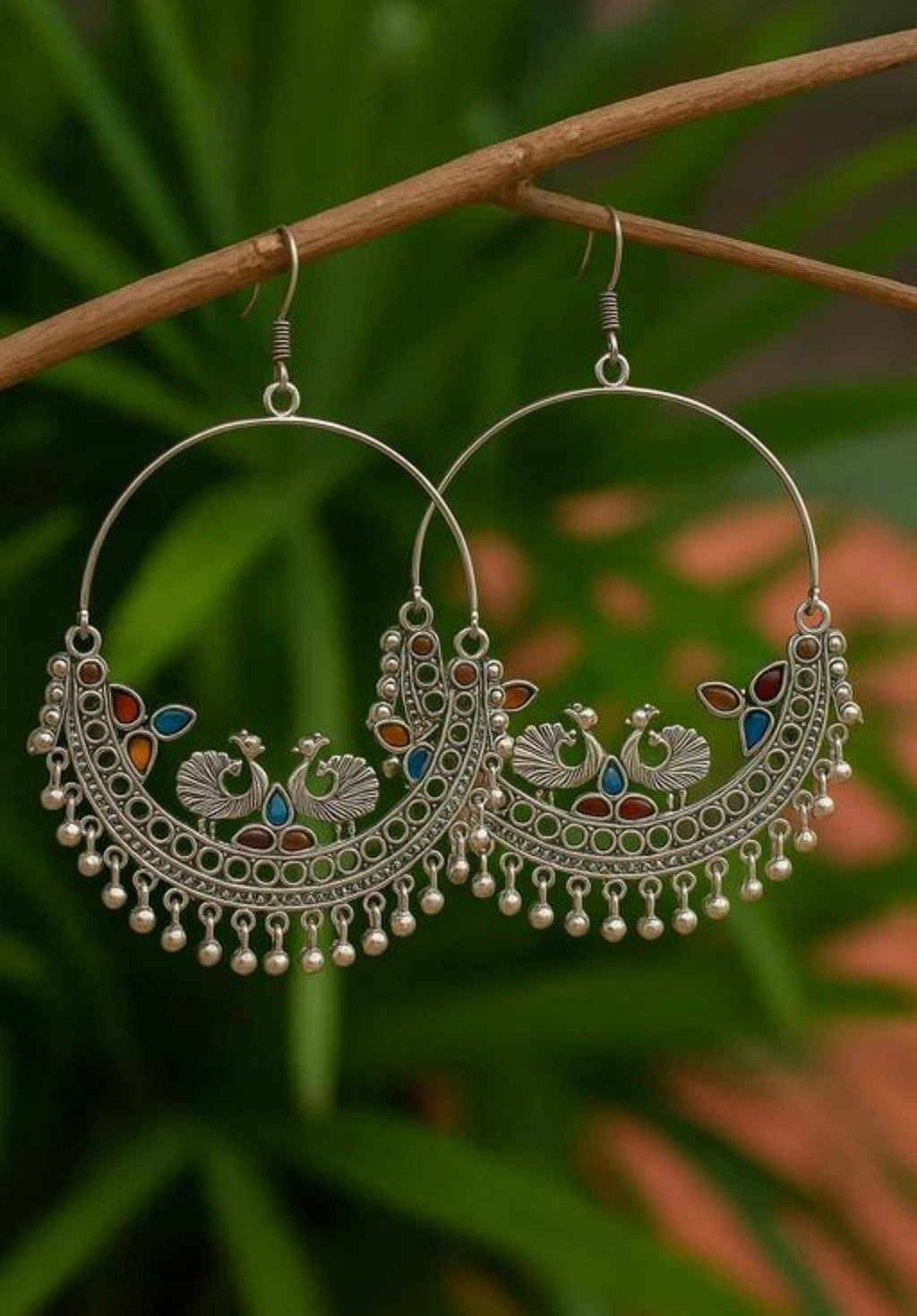 🌸 Royal Peacock Oxidised Silver Earrings 🌸💃