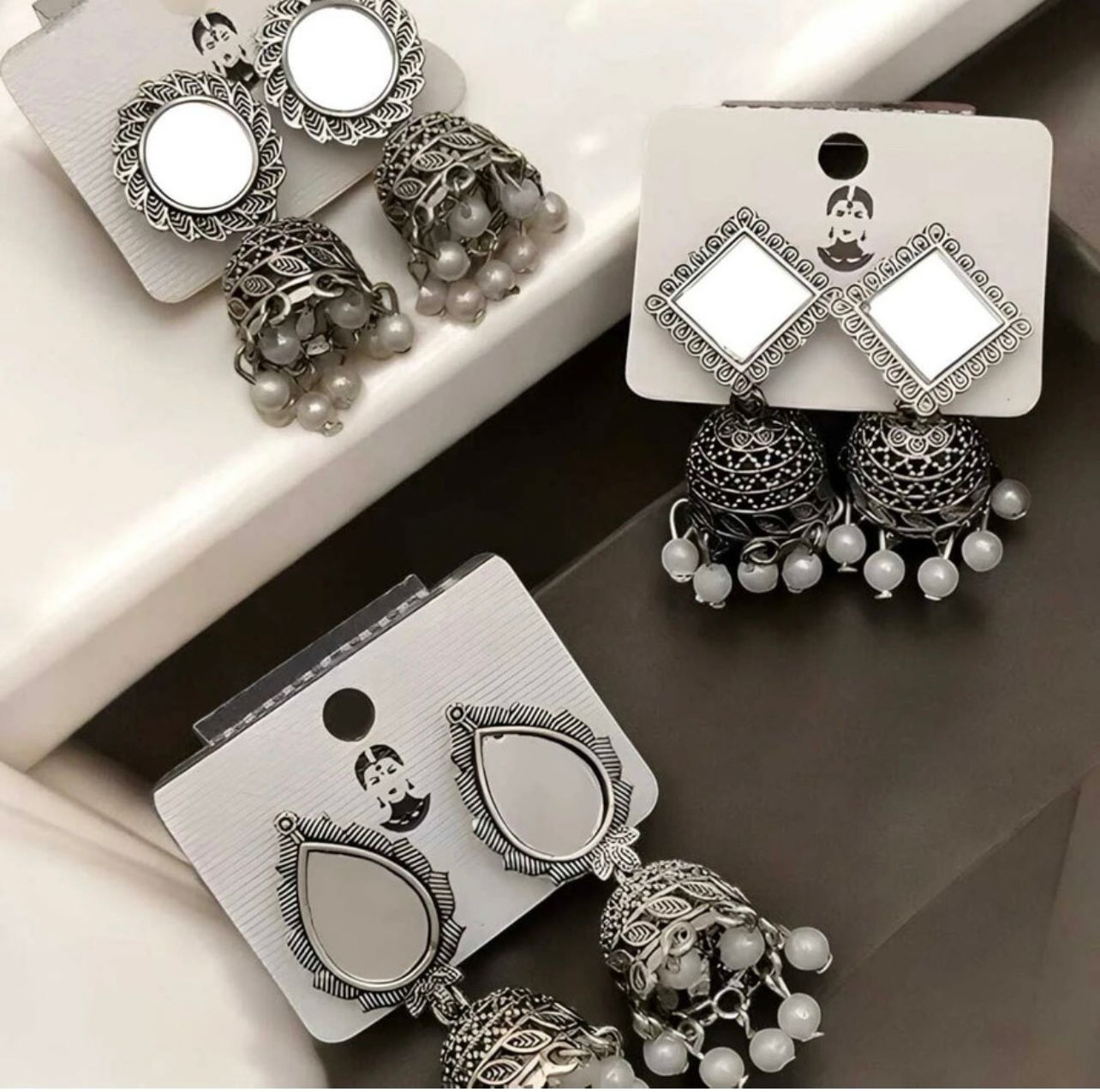 Stylish Silver Plated Jhumkas – Set of 3 Pairs | Elegant Earrings for Women & Girls