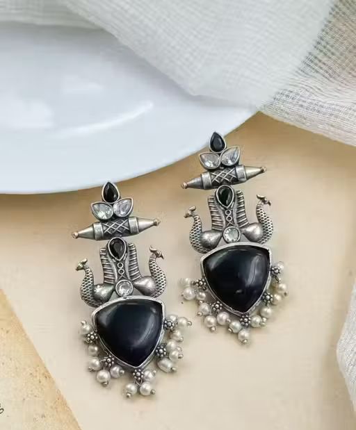 Beautiful Unique Design Oxidised Silver Stud Earrings [5beautifulcolours]