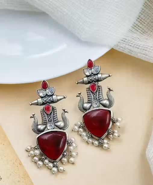 Beautiful Unique Design Oxidised Silver Stud Earrings [5beautifulcolours]