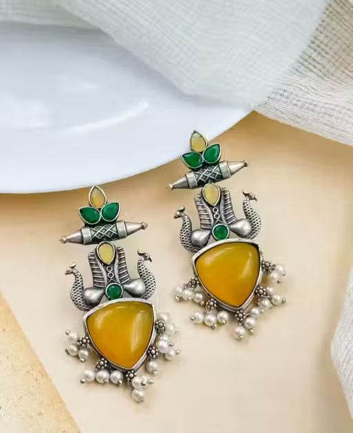 Beautiful Unique Design Oxidised Silver Stud Earrings [5beautifulcolours]