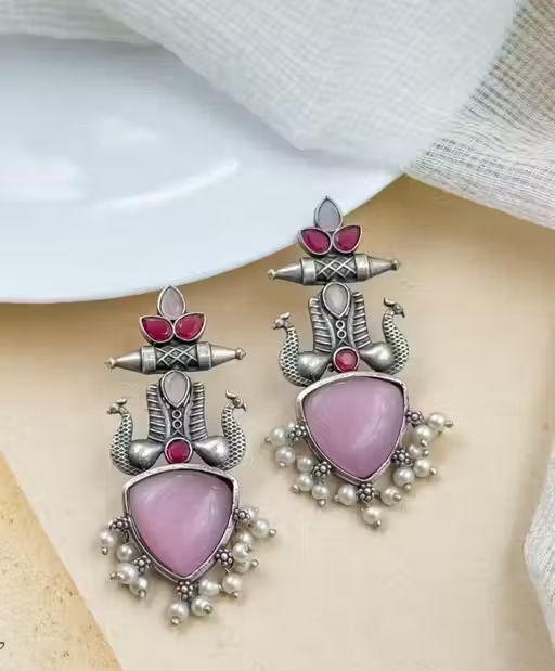 Beautiful Unique Design Oxidised Silver Stud Earrings [5beautifulcolours]